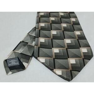 Stafford 100% Imported Silk Green Geometric Print Tie Made In USA